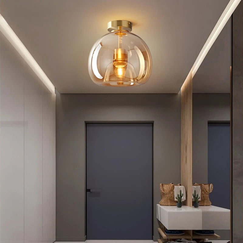 Modern Minimalist Glass Ceiling Light - Nordic Texture LED Lamp for Dining Room, Corridor, and Living Room, E27