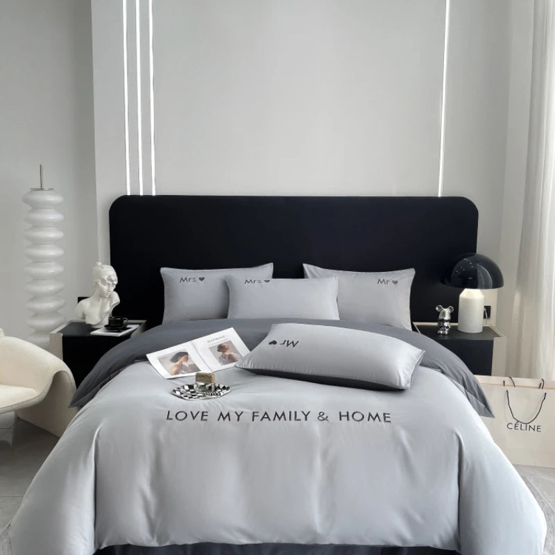 Nordic Luxury Egyptian Cotton Bedding Set - King, Queen, Double, Twin Sizes with Sheet, Duvet Cover, Pillowcases (1/2 People Bed Linens) 