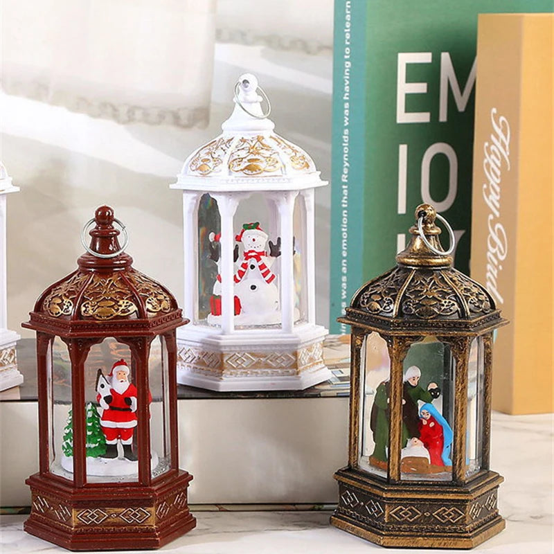 Christmas LED Lantern Candle Night Light Ornaments Santa Claus Snowman Hanging Lamp For Home New Year Xmas Party Decoration