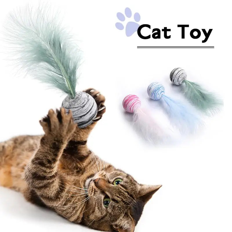 Cat toy Ball Feather Funny Cat Toy Star Ball Plus Feather Foam Ball Throwing Toys Interactive Plush Toys Pet Supplies katten toy 