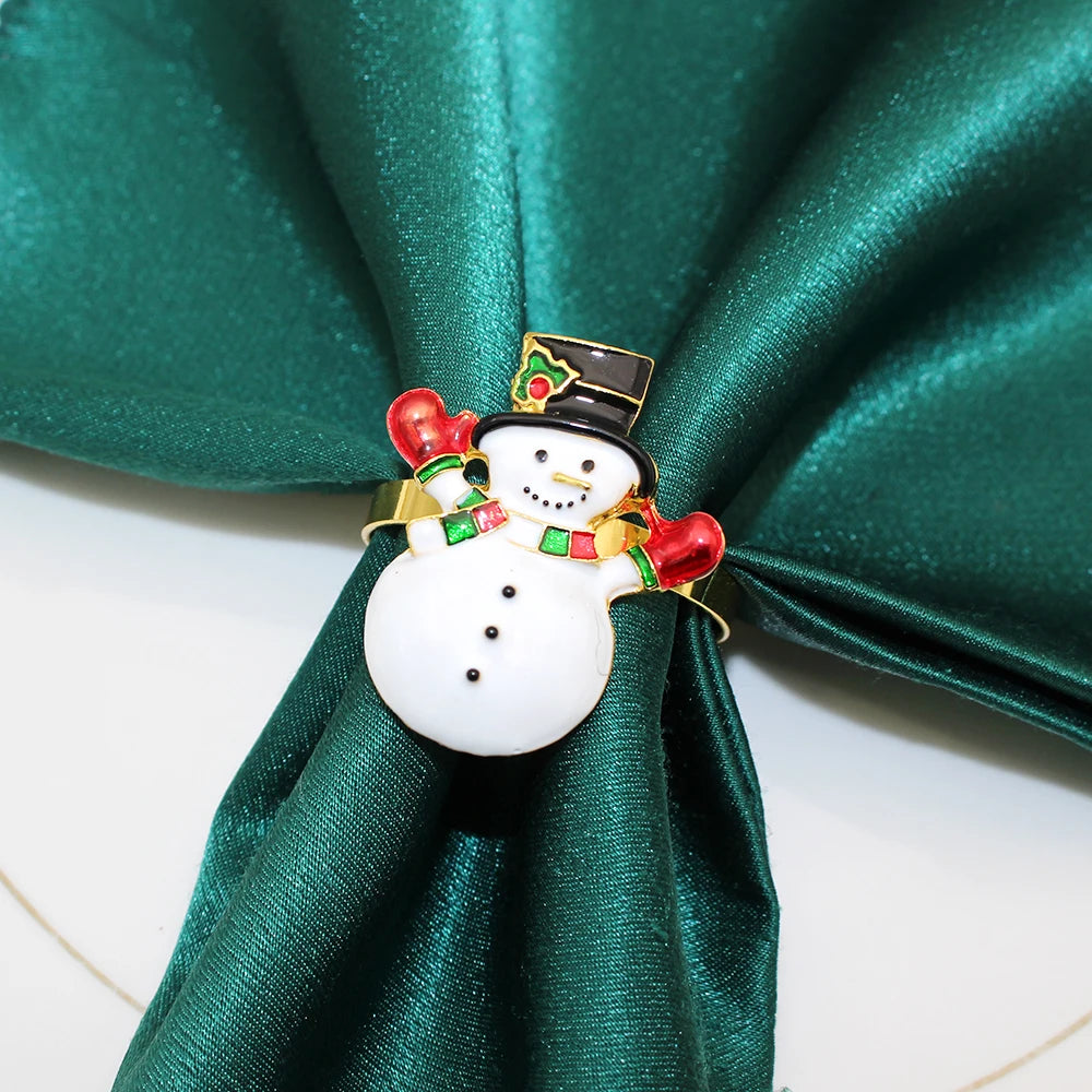 12Pcs Mixed Christmas Napkin Rings Xmas Tree Snowflake Car Wreath Bell Snowman Deer Napkin Holder for Christmas Party Table Deco