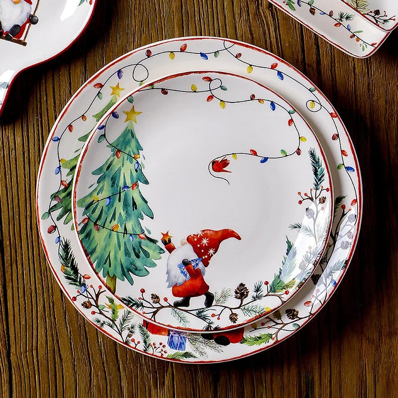 American Style Rural Christmas Ceramic Plates Exquisite Santa Claus Breakfast Dishes Dinner Plate Table Decoration Service Tray 