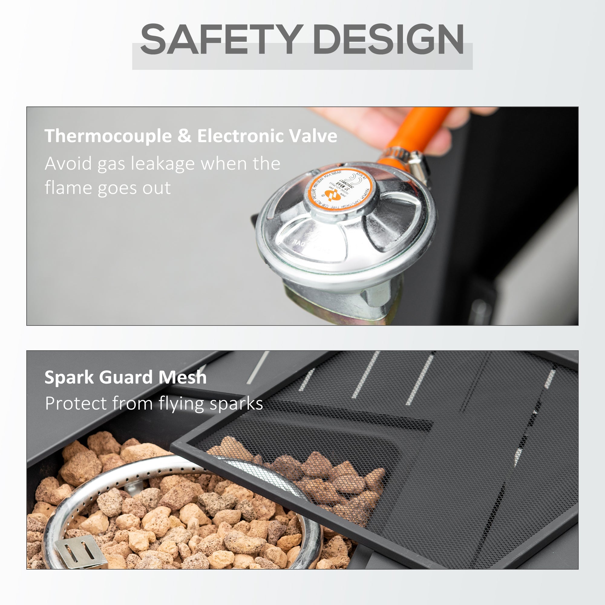 Outsunny Propane Fire Pit Table Smokeless Gas Firepit with 40,000 BTU Burner Thermocouple, Lava Rocks, Cover, Spark Guard 