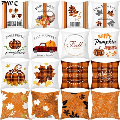 Autumn Maple Leaf Pumpkin Pillowcase 45*45cm Fall Home Decor Grateful Thanksgiving Throw Pillow Covers Polyester Cushion Cover 