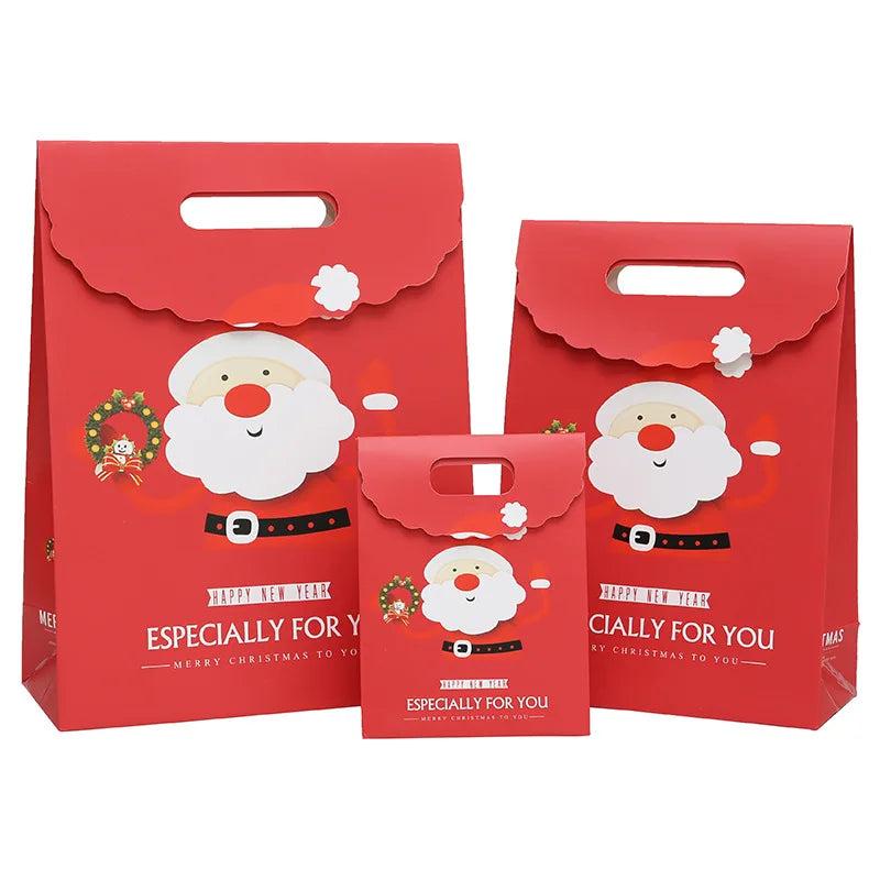 Merry Christmas Gift Bags with Handle Santa Claus Deer Pattern Paperboard Bag Handbag Xmas Candy Cookie Gifts Packaging Bags 