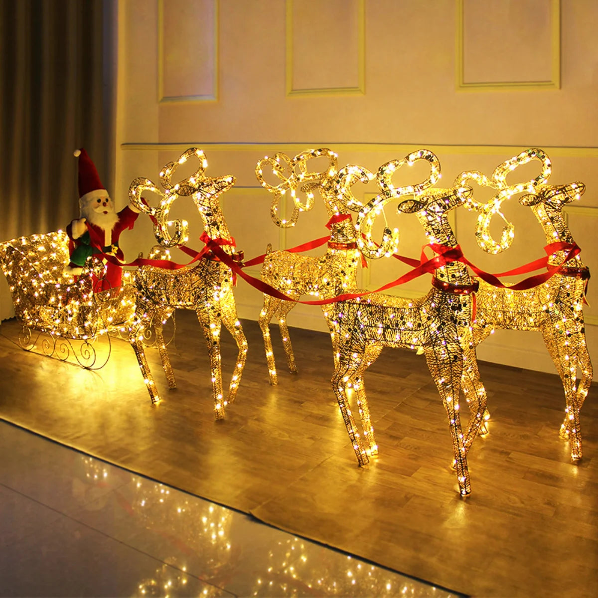 Christmas Gold Reindeer Sleigh  Led Light iron sleigh cart Home Garden Yard Ornament Outdoor Navidad Decor arbol de navidad