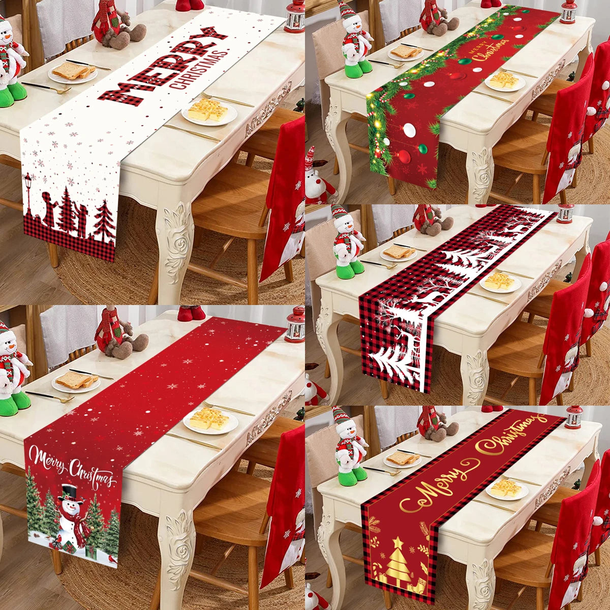 Christmas Table Runner Merry Christmas Decorations For Home 2024 Cristmas Table Flag Cover Navidad Noel Gift New year Tablecloth 