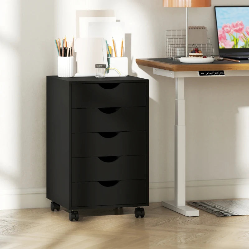 File Cabinet with 5 Drawer Wheels, 15.7" x 15.7" x 26.4", Black