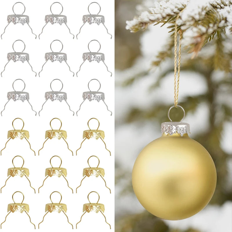 100/50Pcs Round Christmas Ball Ornament Hanger Cap Strings Replacement Xmas Ball Metal Cap Christmas New Year DIY Home Decor 