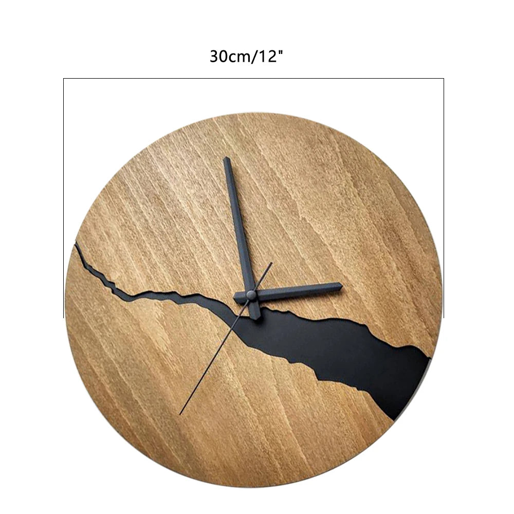 Creative Old Wood Pattern Split Wall Clock – Mute 12-Inch (30cm), Wood Grain Design, Living Room Decorations, Office Hanging Pendant 