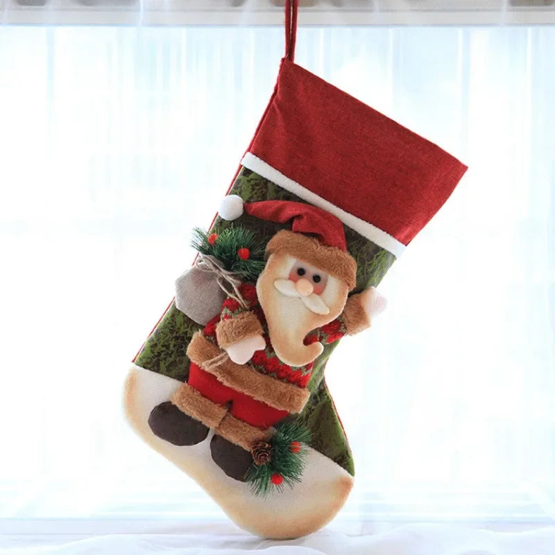 1pcs Christmas Stocking Snowman Santa Elk Kid Candy Gift Bag Sock Fireplace Decor New Year  Xmas Christmas Tree Ornaments Holder