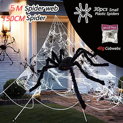 Giant Spider Huge Spider Web Halloween Decoration Props Haunted Indoor Outdoor Spooky Plush Large Araneid Prank Trick Supplies 