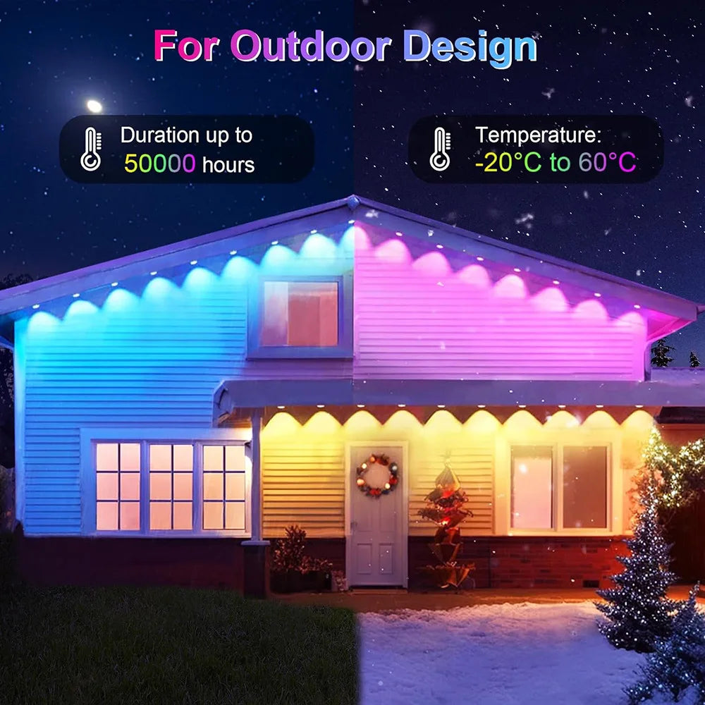 20M Permanent Outdoor Lights Smart RGBIC Eaves LED Lights Full House Festival Flashing Lighting Christmas Holiday Decorations