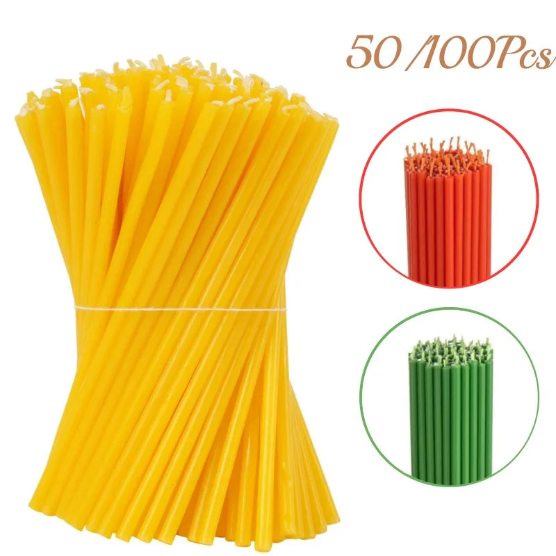 50/100Pcs Natural Beeswax Candle Decorative Hanukkah Candles Pure Beeswax Birthday Candle for Church Prayer Cake Christmas Party