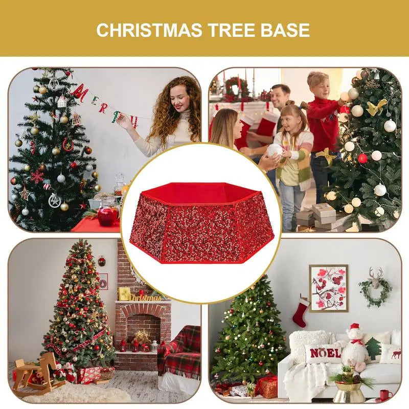 60X80X25cm Christmas Tree Collar Sequin Hexagon Christmas Tree Stand Base Cover Accessories Christmas Skirt For Artificial Tree