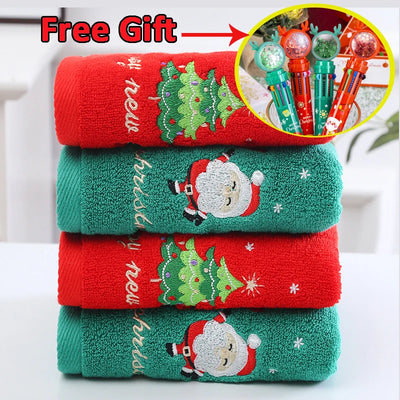 4PCS New Navidad Xmas Face Towel Christmas Decor Red Santa Claus New Year Gift Home Bathroom Washing Hand Towel Cloth Man Woman 