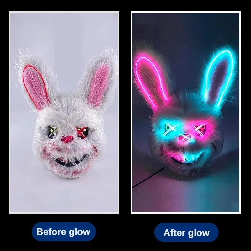 Halloween Mixed Colours Double Cross Eyes Cute Bunny LED Light Up Mask Plush Bunny Halloween Party Spoof Masks Party Photo Props