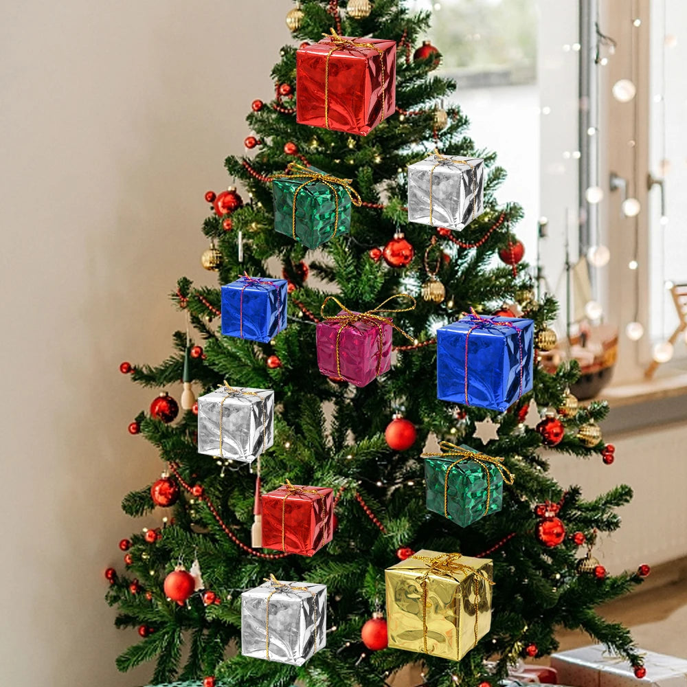 60/6Pcs Mini Xmas Foam Gifts Boxes Christmas Ornaments Gifts Xmas Tree Hanging Pendants For Navidad Party Decorations Supplies