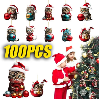 Christmas Cartoon Cat Pendant Christmas Tree Hanging Ornaments Christmas Car Interior Decoration Christmas Party Decoration 
