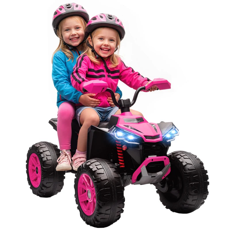 Qaba 2-Seater All-Terrain 4 Wheeler, 24V Kids ATV Ride-On, Electric Quad Car with Dual Motor, for Boys and Girls, Pink
