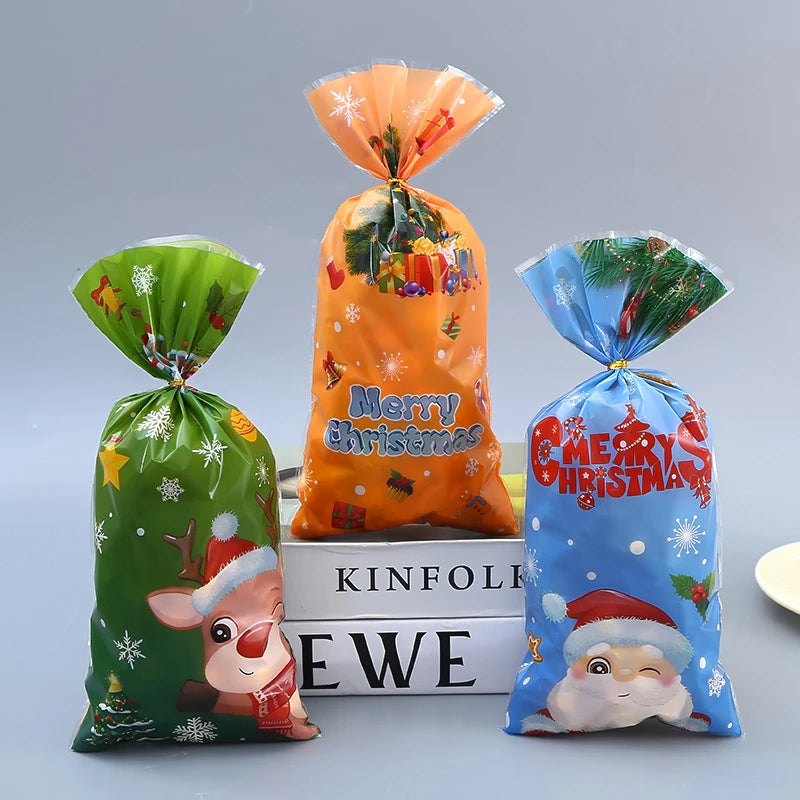 50pcs Santa Claus Snowman Mixed Candy Bags Plastic Gift Bag Merry Christmas 2024 Home Decor For Christmas New Year Party