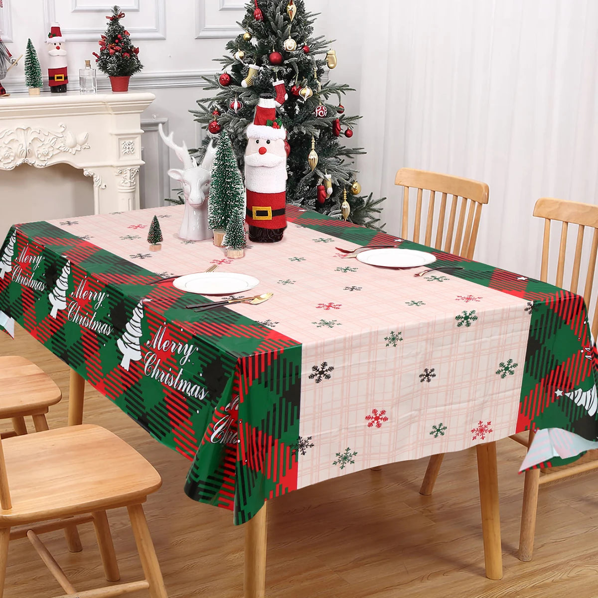 Santa Claus Elk Deer Tablecloth Merry Christmas Decors for Home 2024 Table Cover Xmas Ornament Navidad Natal New Year Gift 2025