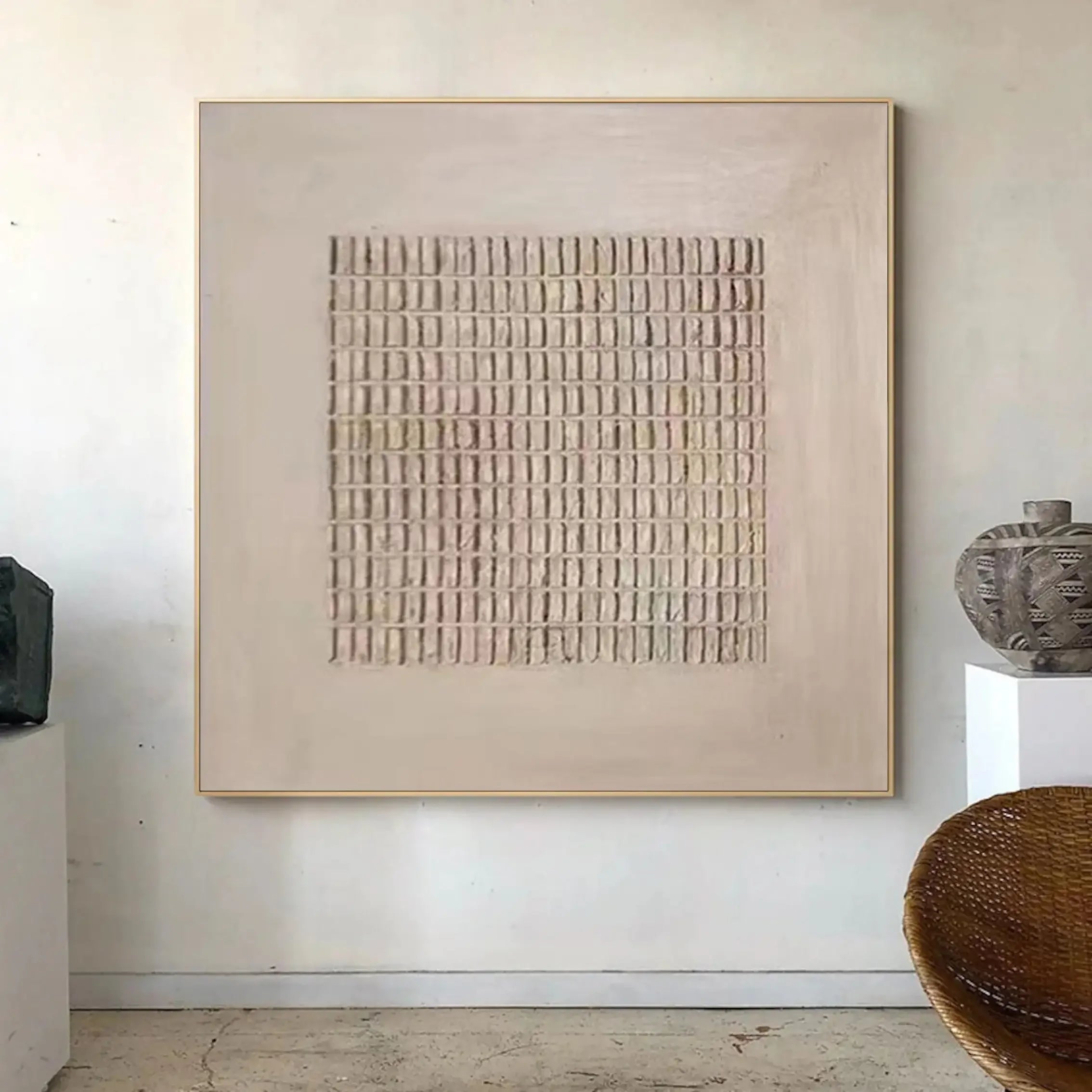 Large Beige 3D Minimalist Painting - Textured Neutral Wall Art, Wabi Sabi Style, Boho Beige Plaster Artwork 