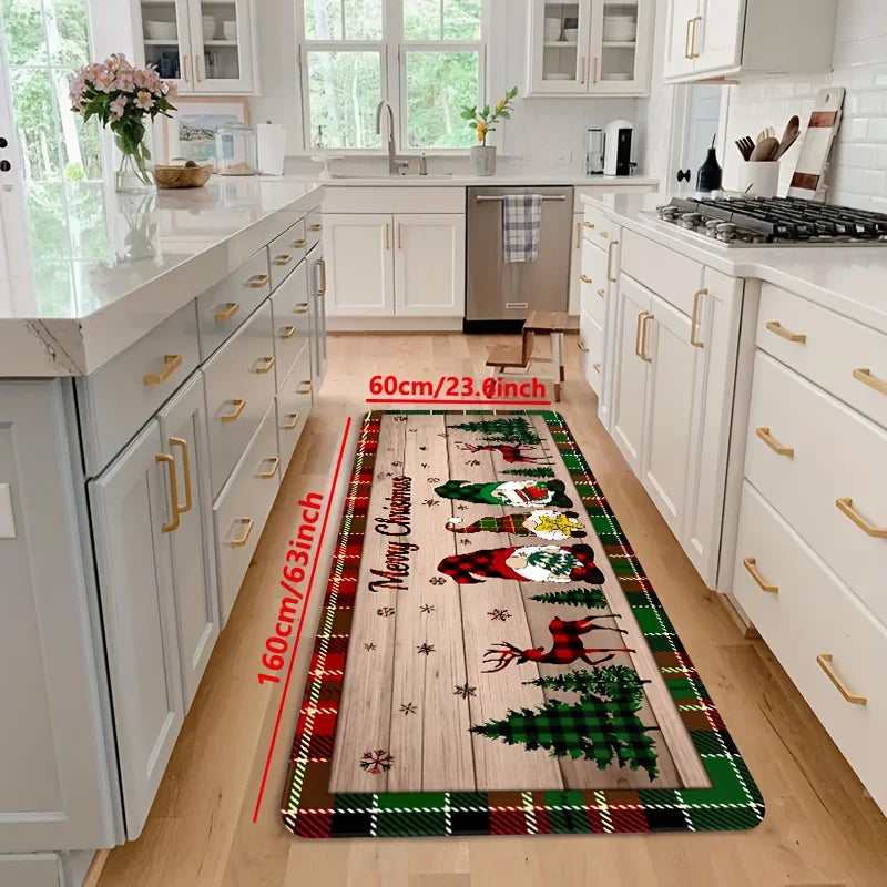 Merry Christmas Gnome Xmas Tree Pattern Kitchen Rugs Living Room Bedroom Entrance Carpets Balcony Bathroom Non-slip Floor Mats