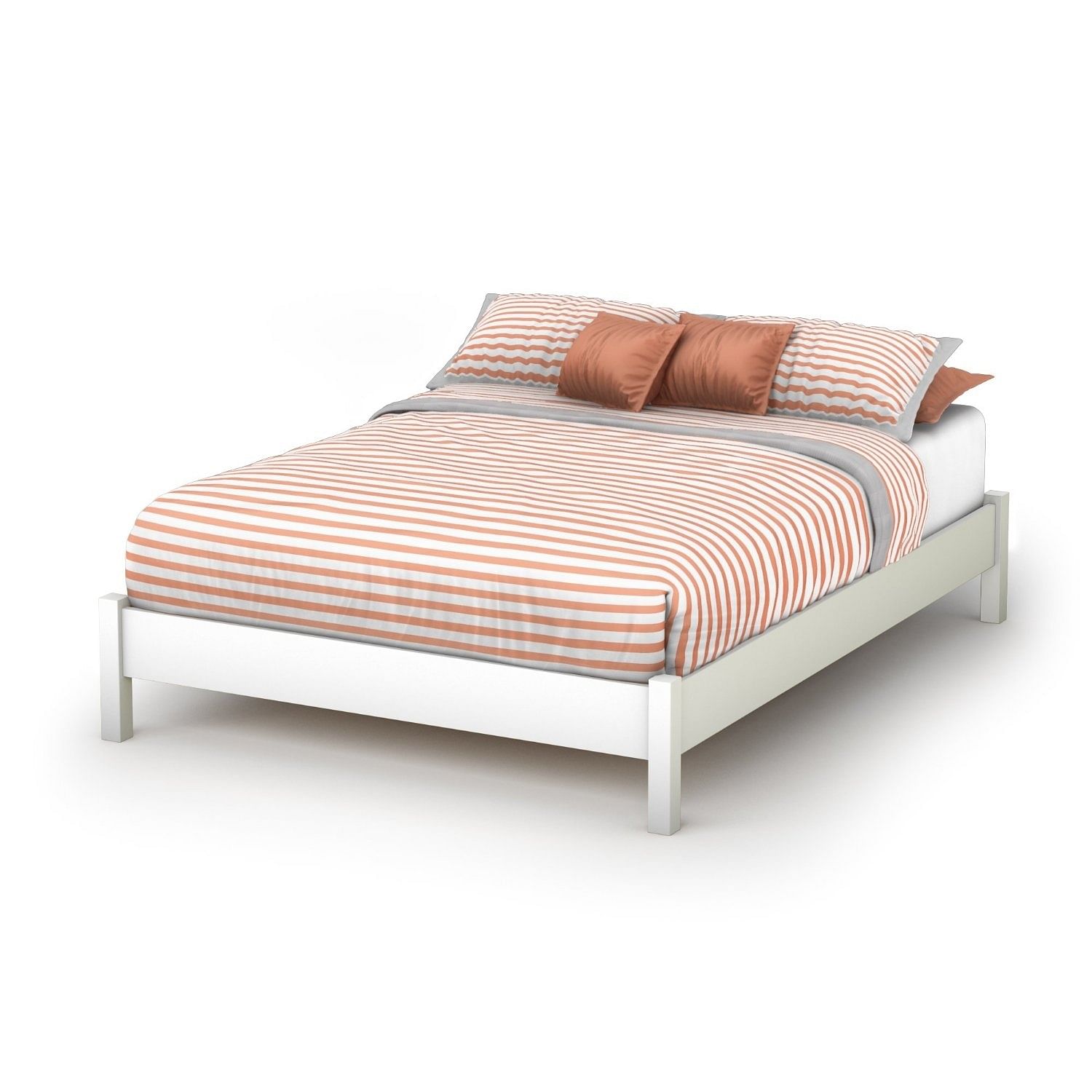 Full size Simple Platform Bed in White Finish - Modern Design - Free Shipping