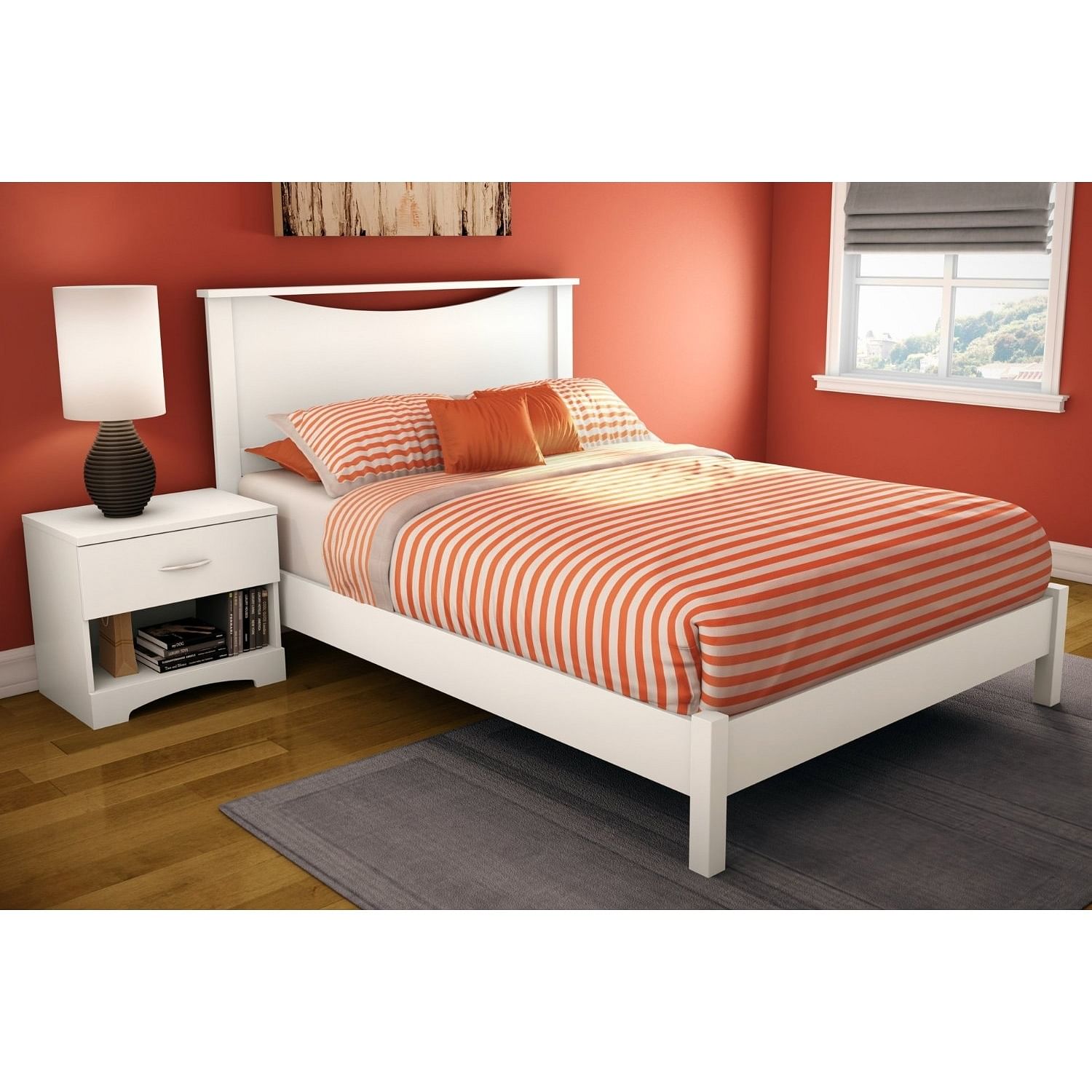 Full size Simple Platform Bed in White Finish - Modern Design - Free Shipping