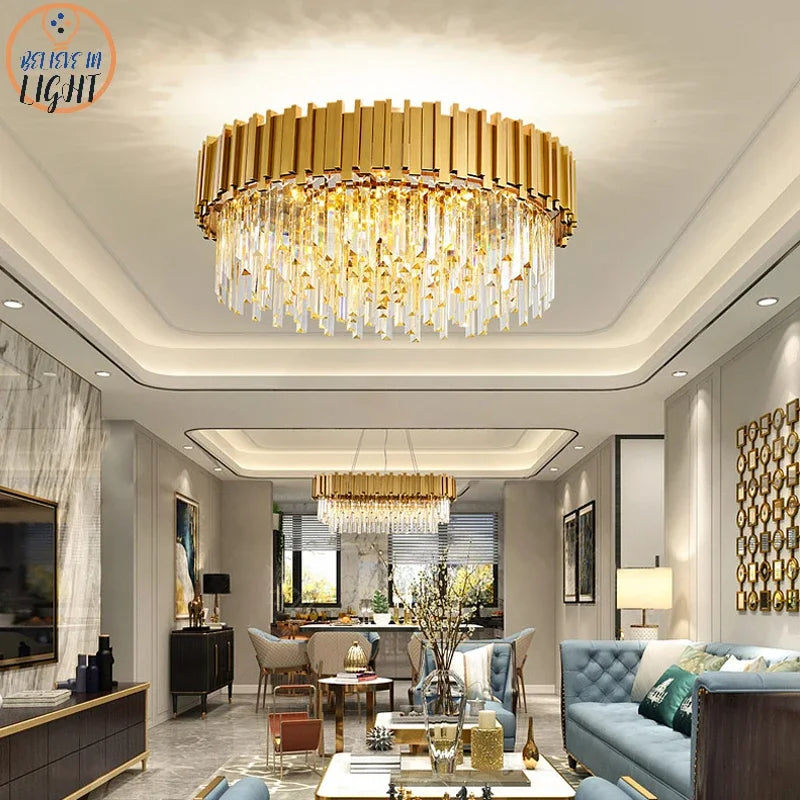 Modern Luxury Gold & Black Crystal Chandelier - LED Pendant & Ceiling Light for Living Room, Hotel, Hall