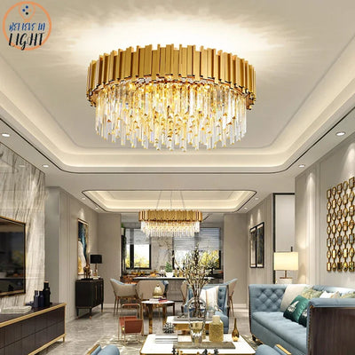Modern Luxury Gold & Black Crystal Chandelier - LED Pendant & Ceiling Light for Living Room, Hotel, Hall 