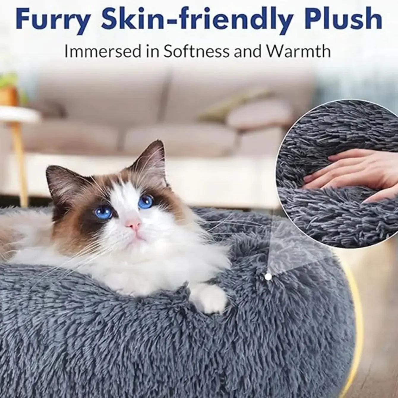 40-90cm Round Pet Bed for Large Dog Bed Super Soft Cat Bed Long Plush Dog House for Medium Dog House Winter Warm Sleeping 