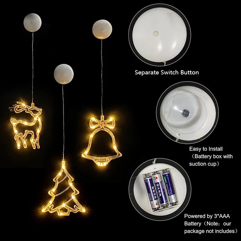 LED Christmas Lights String Santa Claus Snowman Window Suction Cup Lights Christmas Tree Holiday Decoration Colored Lights