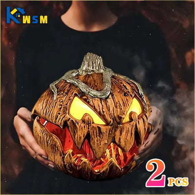 2PCS Halloween Pumpkin Decorations Thrilling Pumpkin Head Patio Decoration Outdoor Garden Ornament Halloween Decoration Pumpkins 