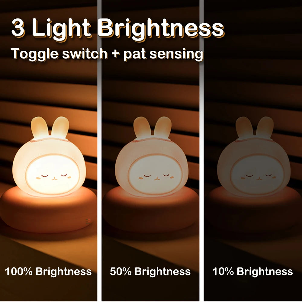 LED Night Lights for Children - Cute Animal Pig and Rabbit Lamps, Touch Sensor Dimmable, USB Rechargeable, Ideal Holiday Gift