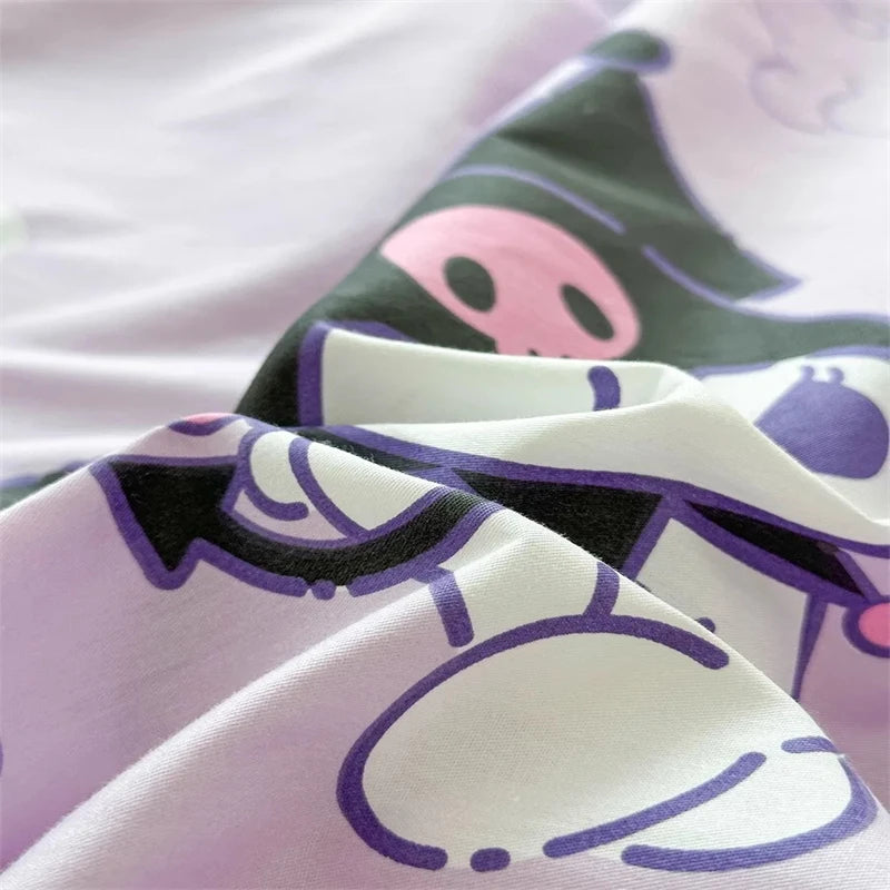 Kawaii My Melody, Kuromi, and Cinnamoroll Bedding Set - Cute Cartoon Duvet Cover and Pillowcase for Home and Dorm Room Decor 