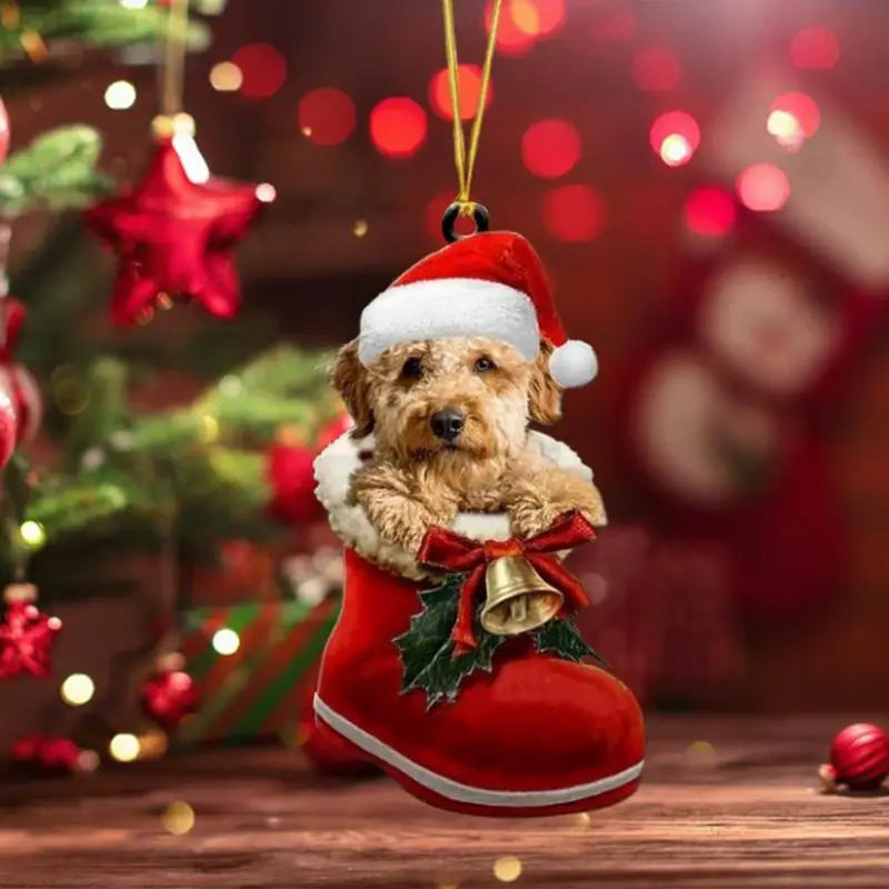 Cute Dog Christmas Tree Pendants 2D Acrylic Christmas Ornaments Hanging Decorations for Car Door Window Xmas Gifts New Year 2024 