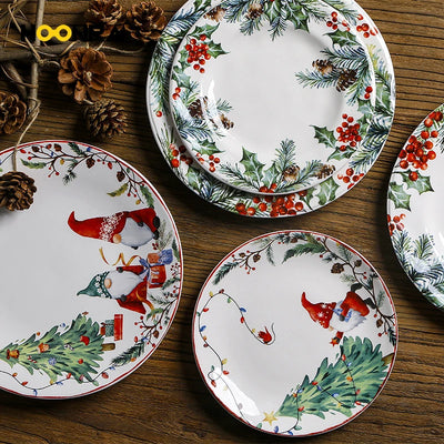 HOONRA New Style Christmas Ceramic Plate Exquisite Santa Claus Breakfast Dish Dinner Plate Porcelain Home Festivals Dinner Plate 