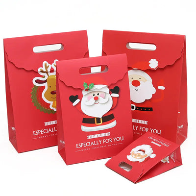 Merry Christmas Gift Bags with Handle Santa Claus Deer Pattern Paperboard Bag Handbag Xmas Candy Cookie Gifts Packaging Bags 