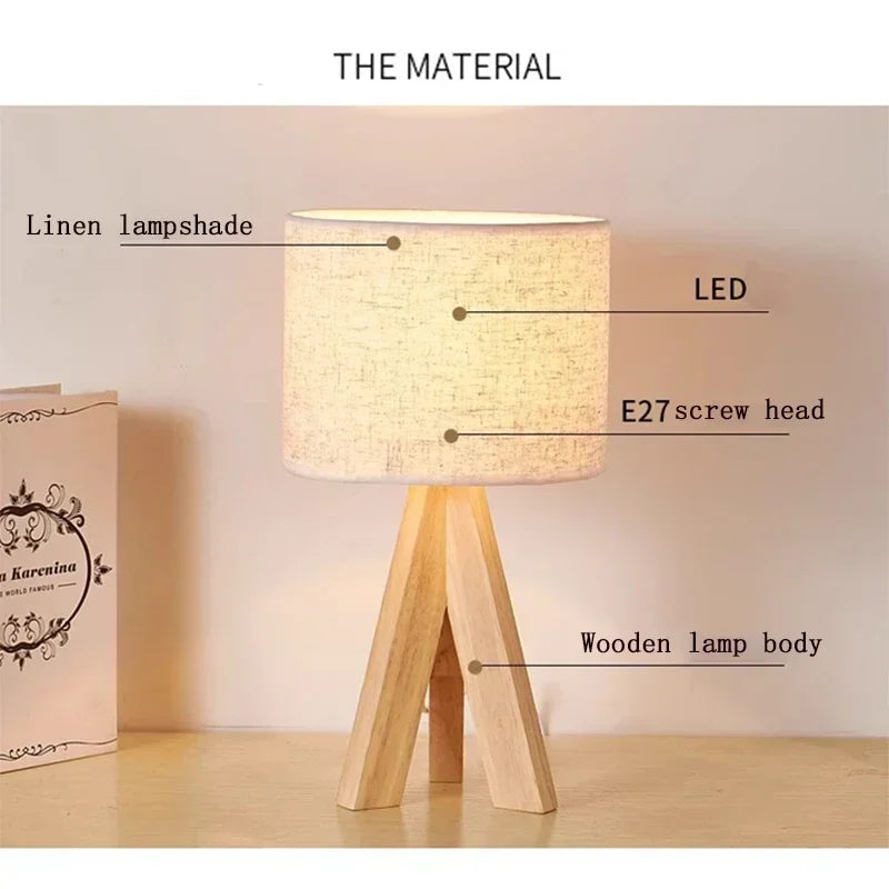 Japanese E27 Style LED Table Lamp - Nordic Bedroom Bedside Lamp with Cloth Lampshade for Study, Children's Room, Dining Room