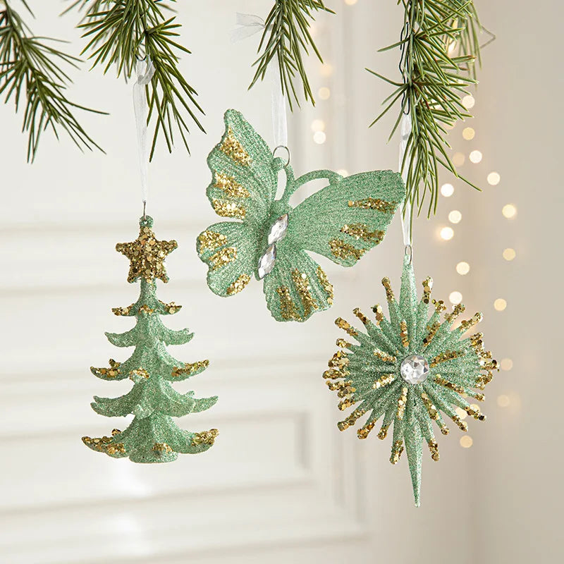 Christmas Pendant Butterfly Snowfake Hanging Pendant Xmas Tree Decor Christmas Tree Pendants Party Props Articulos Para Navidad