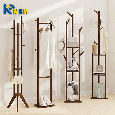 Clothes Rack Floor Standing Bedroom Hanging Clothes Rack Room Clothes Shelf Simple Multi-function Solid Wood Hanging Clothe Rack 