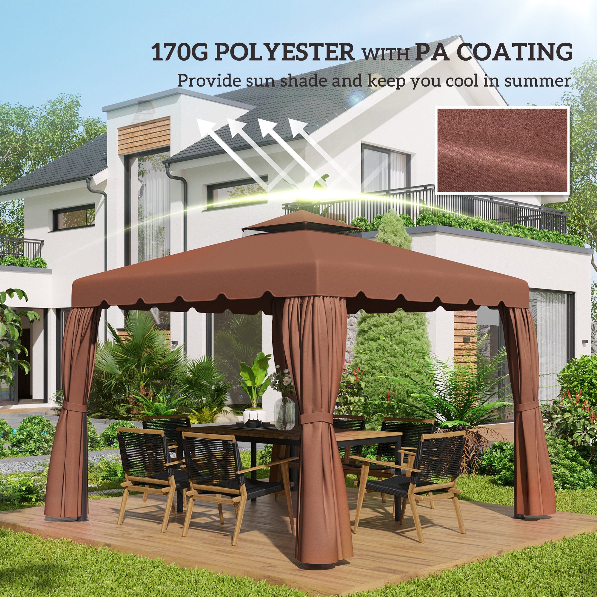 Outsunny 9.8' x 9.8' Gazebo Replacement Canopy, Gazebo Top Cover with Double Vented Roof for Garden Patio Outdoor (TOP ONLY), Coffee 
