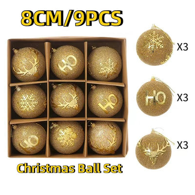 8cm/9pcs Christmas Ball Set Christmas Tree Decorative Balls Christmas Ornaments 