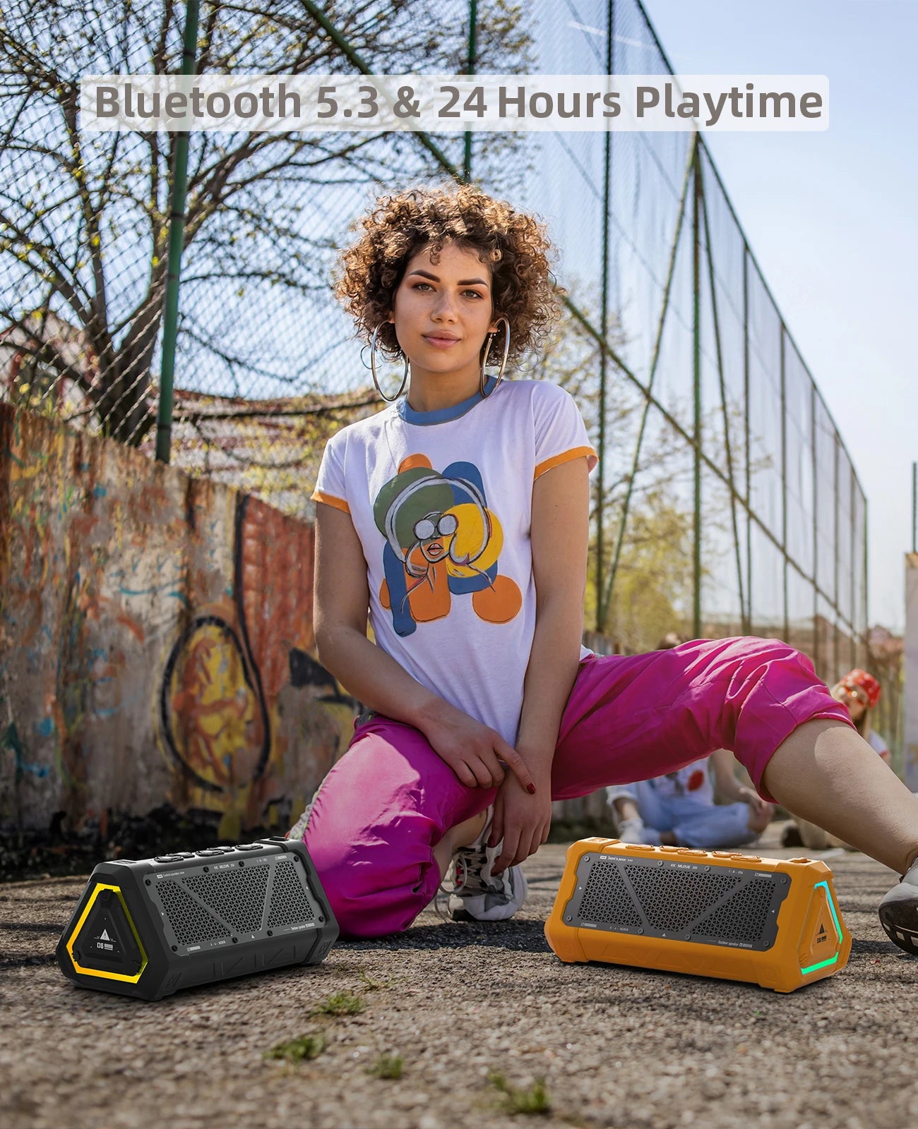 MLOVE P3 Portable Outdoor Bluetooth Speaker - Bluetooth 5.3, Stereo Sound, IPX7 Waterproof, Micro SD Card, RGB Light, TWS