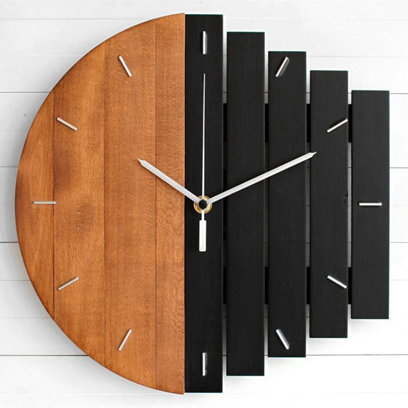 Irregular Abstract Industrial Style Wall Clock - Creative Large Wooden Quartz Clock for Living Room & Bedroom 