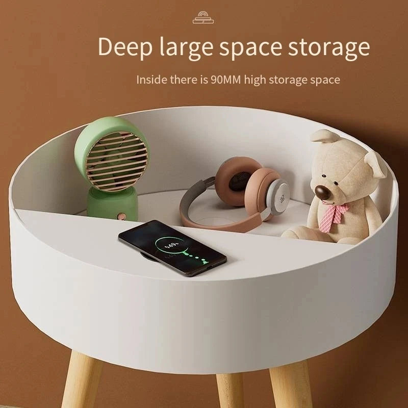 Simple Nightstand with Wireless Charging - Nordic Design, Waterproof, Anti-Fouling, and Anti-Scratch Storage Table