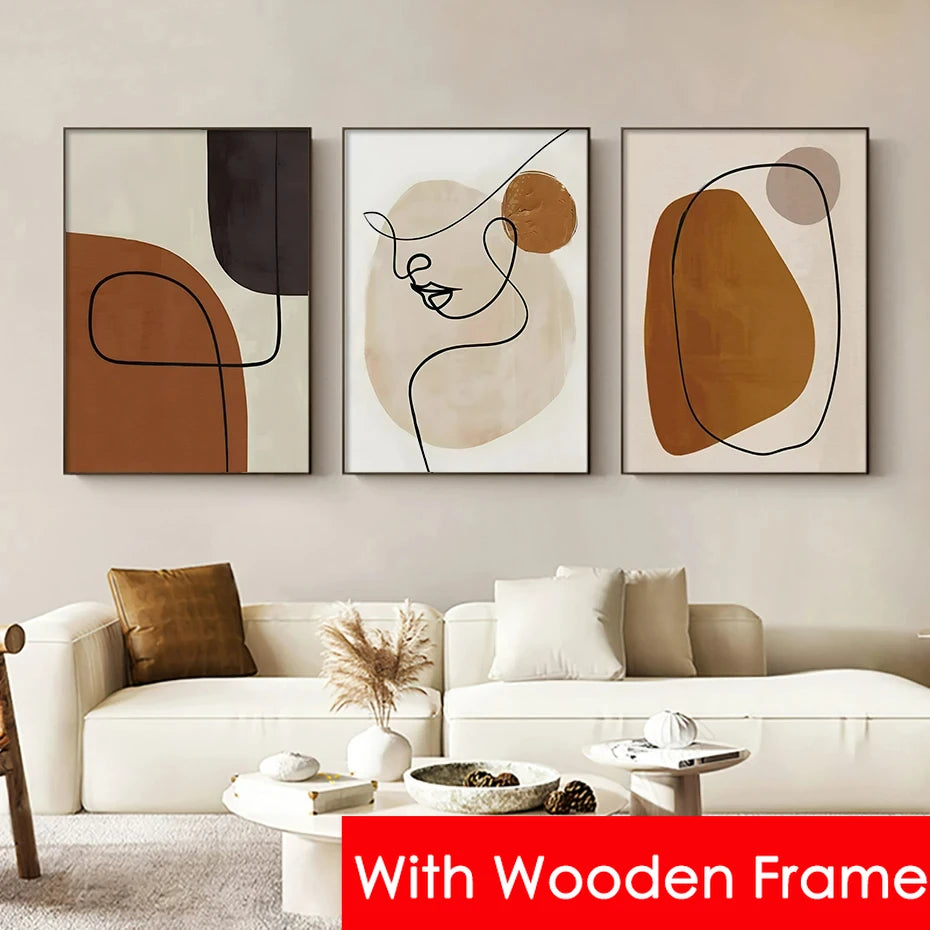 Abstract Geometric Poster with Framed Matisse Face Line – Canvas Painting, Nordic Style, Living Room Wall Art Print for Home Decor 
