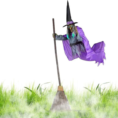 Flying Witch Halloween Decoration | Halloween Props with Terrifying Sounds | Garden Lawn Halloween Decoration | Creepy Witch Prop 